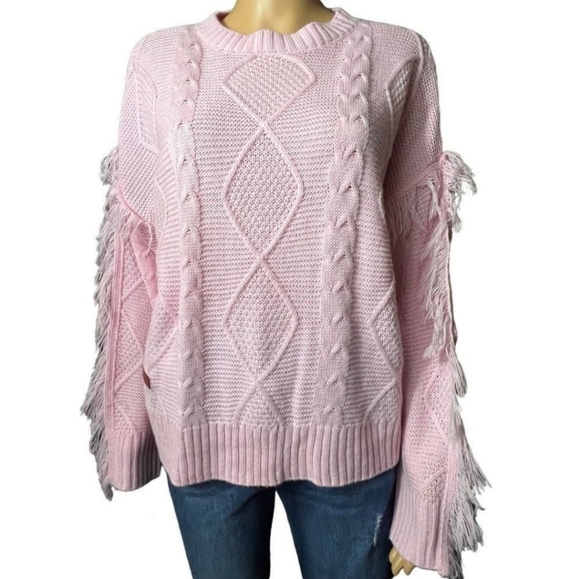 Simply Southern Pink Fringe Cable Knit Sweater EUC PTP 22.5 - Picture 9 of 9